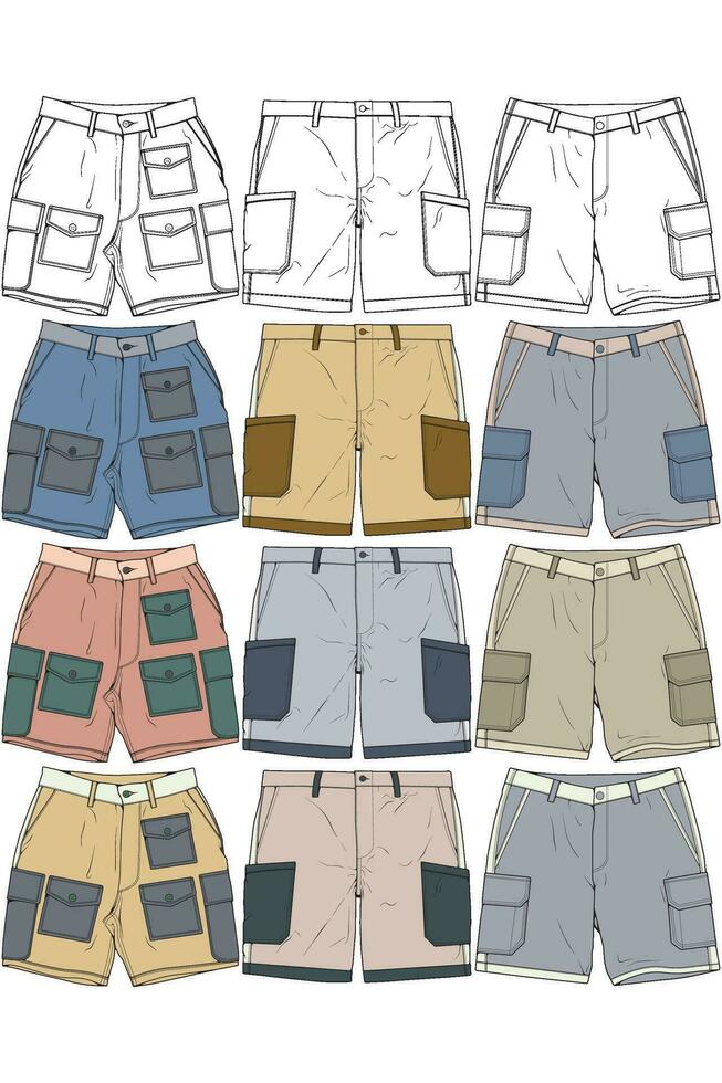 Modern Short pants coloring drawing vector, Modern short pants in a sketch style, training template vector, vector Illustration.