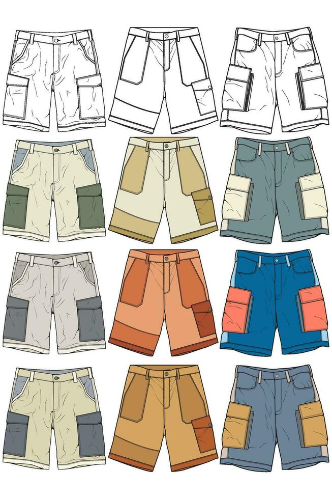 moderno corto pantalones colorante dibujo vector, moderno corto pantalones en un bosquejo estilo, formación modelo vector, vector ilustración.