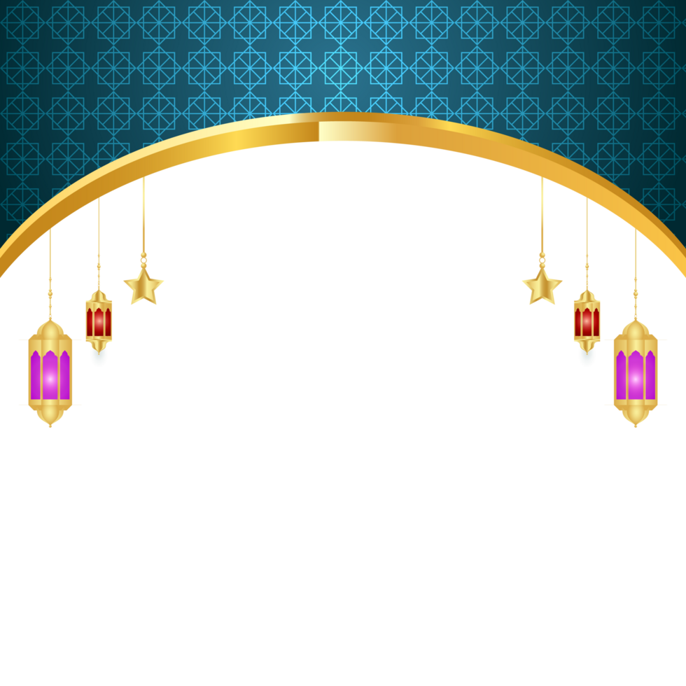 Golden islamic frame with lantern ramadan kareem arabic border flyer poster png