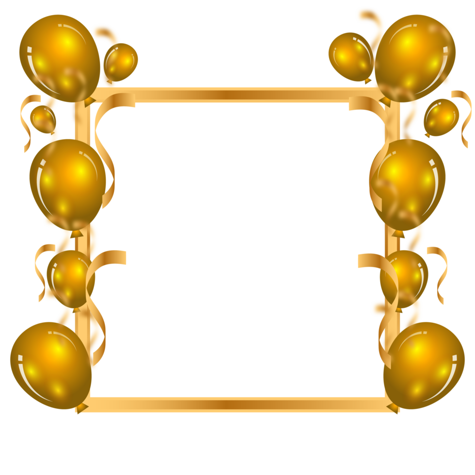 Happy birthday golden balloon rectangle frame border clipart png