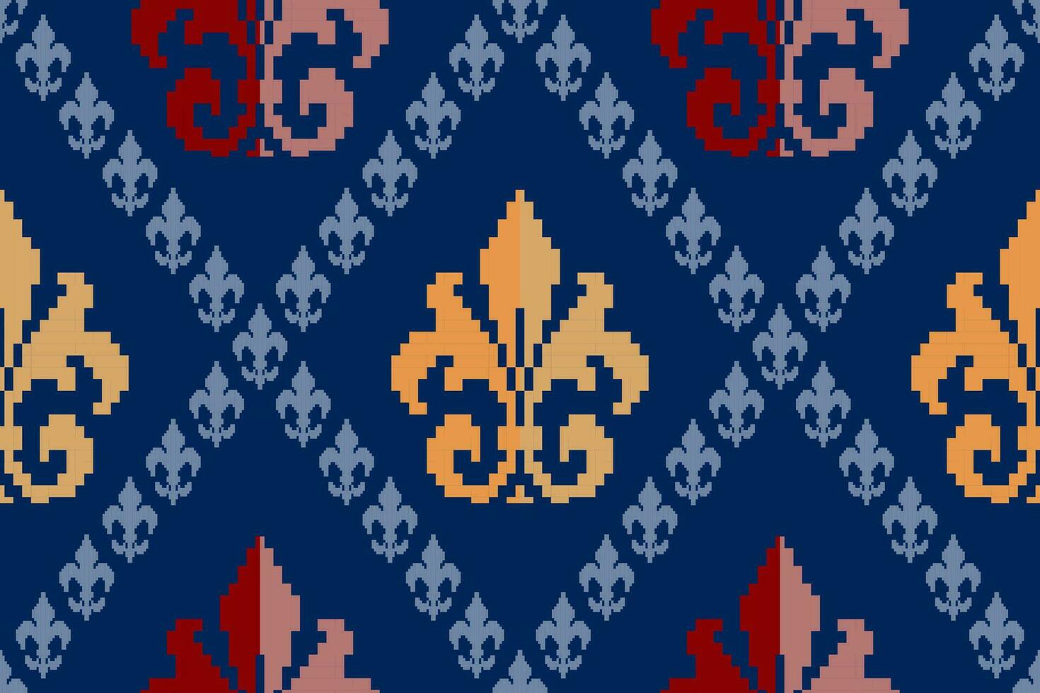 Indigo navy blue geometric traditional ethnic pattern Ikat seamless pattern border abstract design for fabric print cloth dress carpet curtains and sarong Aztec African Indian Indonesian vector