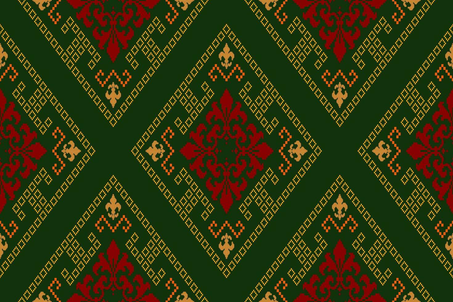 Green Cross stitch colorful geometric traditional ethnic pattern Ikat seamless pattern border abstract design for fabric print cloth dress carpet curtains and sarong Aztec African Indian Indonesian vector