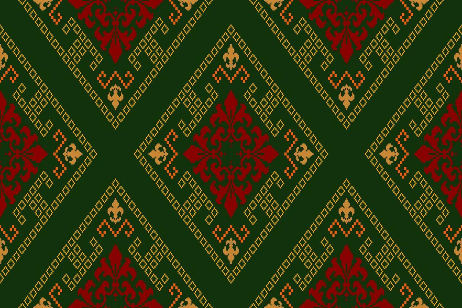 Green Cross stitch colorful geometric traditional ethnic pattern Ikat seamless pattern border abstract design for fabric print cloth dress carpet curtains and sarong Aztec African Indian Indonesian vector