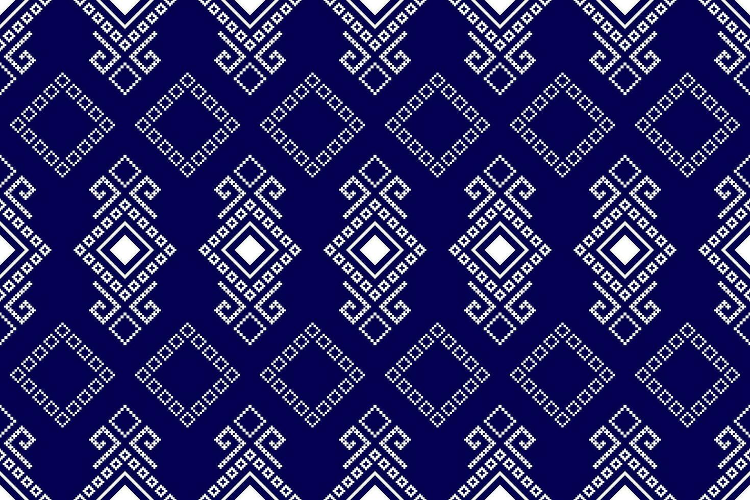 Indigo navy blue geometric traditional ethnic pattern Ikat seamless pattern border abstract design for fabric print cloth dress carpet curtains and sarong Aztec African Indian Indonesian vector