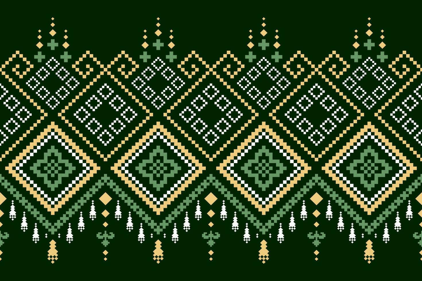 Green Cross stitch colorful geometric traditional ethnic pattern Ikat seamless pattern border abstract design for fabric print cloth dress carpet curtains and sarong Aztec African Indian Indonesian vector
