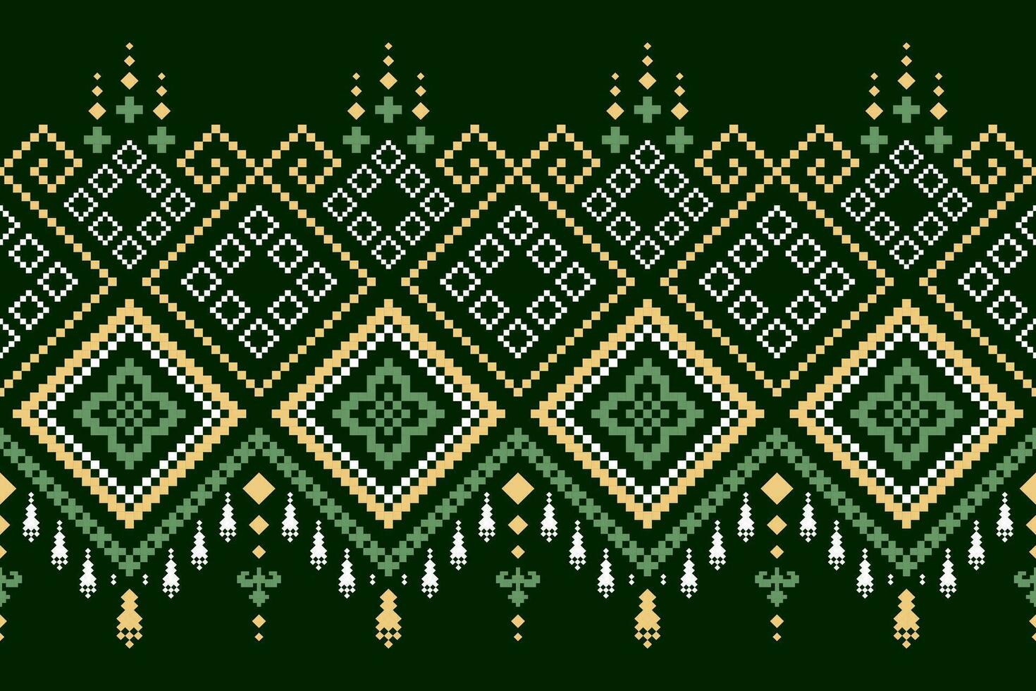 Green Cross stitch colorful geometric traditional ethnic pattern Ikat seamless pattern border abstract design for fabric print cloth dress carpet curtains and sarong Aztec African Indian Indonesian vector