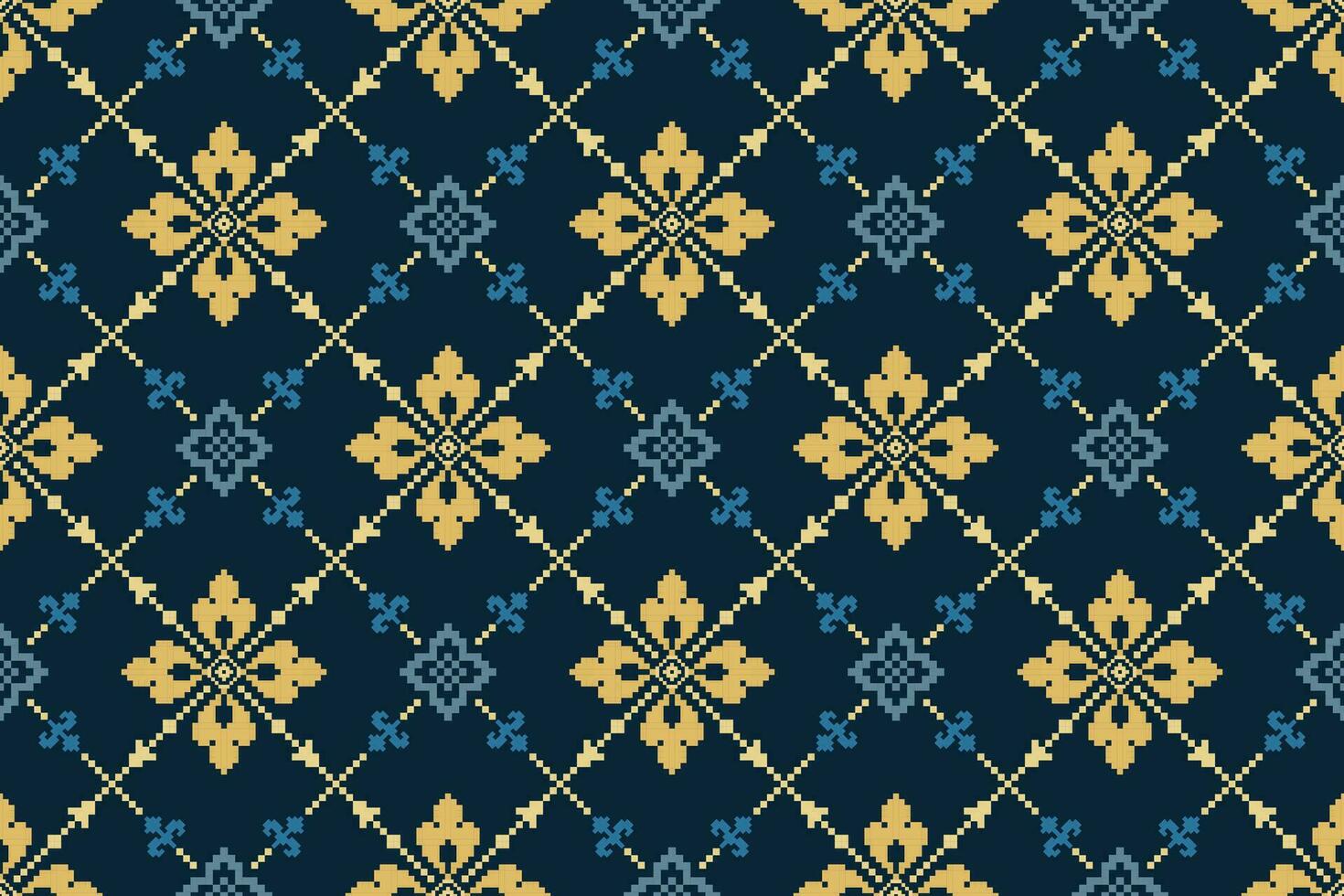 Indigo navy blue geometric traditional ethnic pattern Ikat seamless pattern border abstract design for fabric print cloth dress carpet curtains and sarong Aztec African Indian Indonesian vector