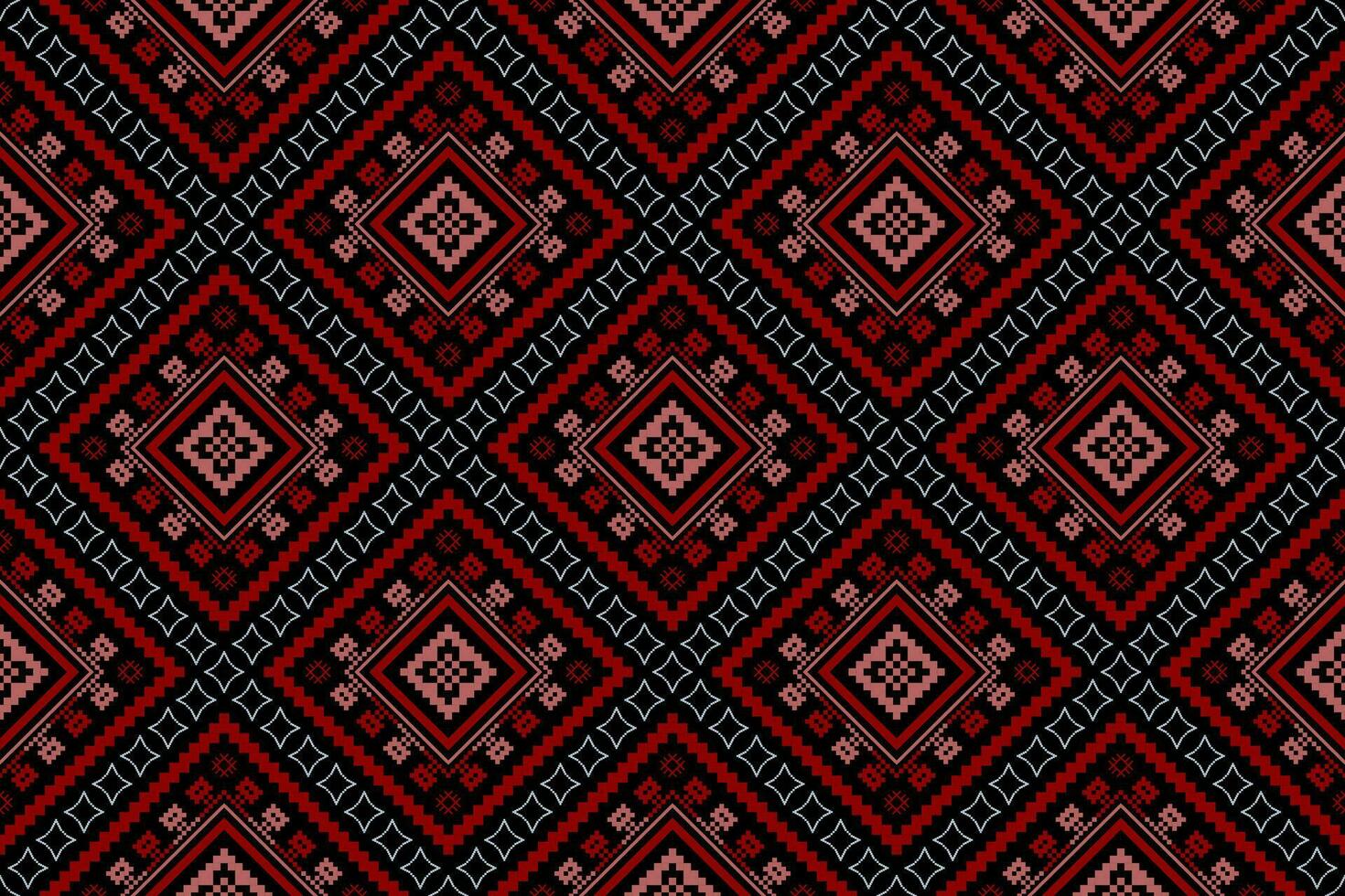 Red Cross stitch colorful geometric traditional ethnic pattern Ikat seamless pattern abstract design for fabric print cloth dress carpet curtains and sarong Aztec African Indian Indonesian vector