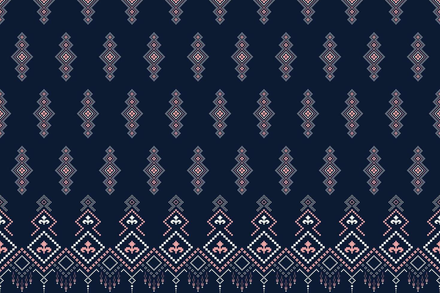 Indigo navy blue geometric traditional ethnic pattern Ikat seamless pattern border abstract design for fabric print cloth dress carpet curtains and sarong Aztec African Indian Indonesian vector