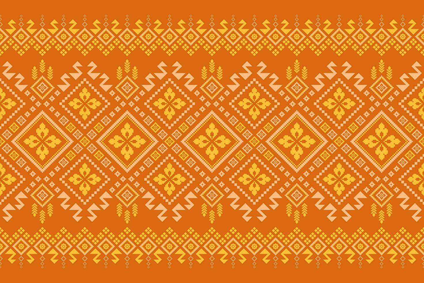 Orange vintages cross stitch traditional ethnic pattern paisley flower Ikat background abstract Aztec African Indonesian Indian seamless pattern for fabric print cloth dress carpet curtains and sarong vector