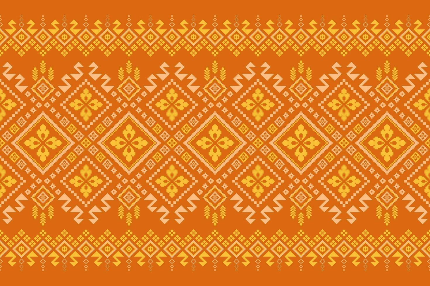 Orange vintages cross stitch traditional ethnic pattern paisley flower Ikat background abstract Aztec African Indonesian Indian seamless pattern for fabric print cloth dress carpet curtains and sarong vector