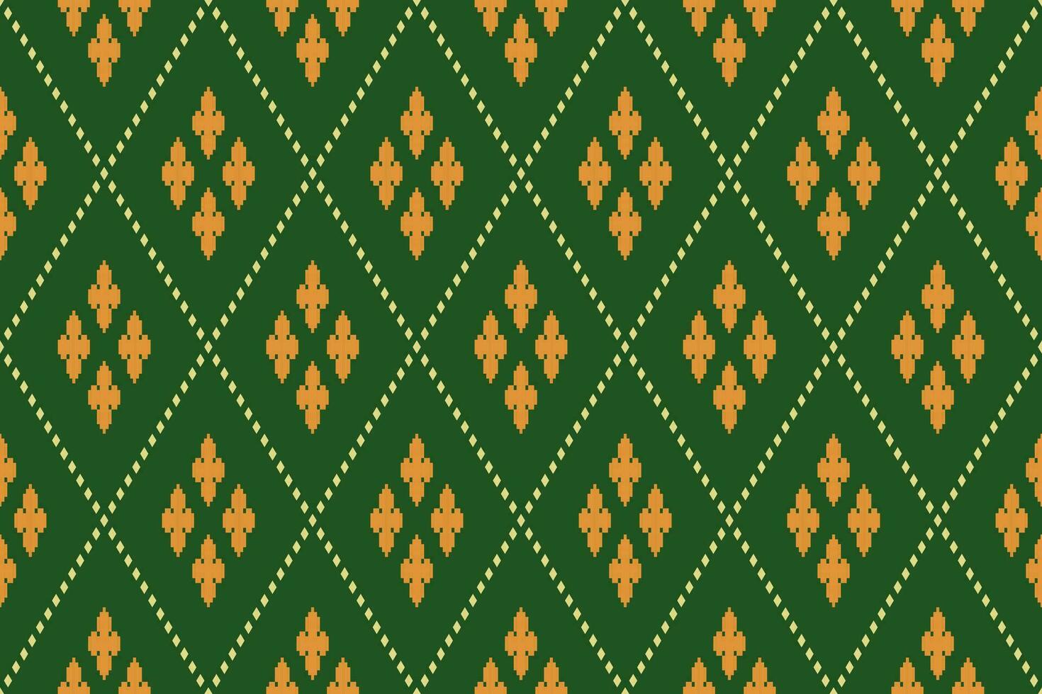 Green Cross stitch colorful geometric traditional ethnic pattern Ikat seamless pattern border abstract design for fabric print cloth dress carpet curtains and sarong Aztec African Indian Indonesian vector