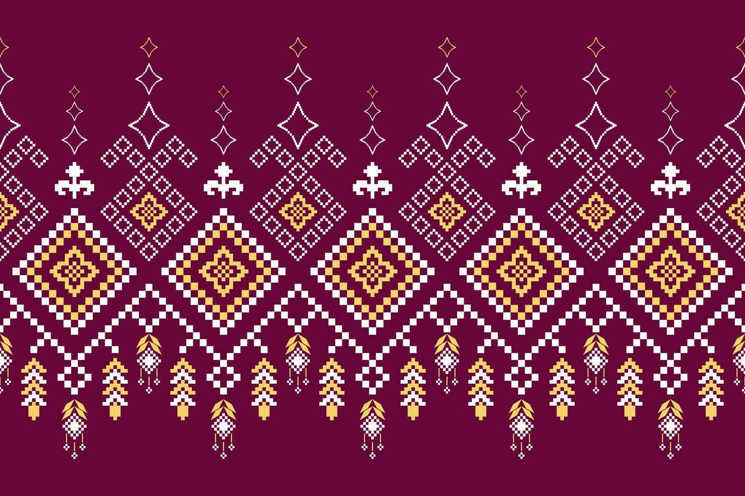 Pink Cross stitch colorful geometric traditional ethnic pattern Ikat seamless pattern border abstract design for fabric print cloth dress carpet curtains and sarong Aztec African Indian Indonesian vector