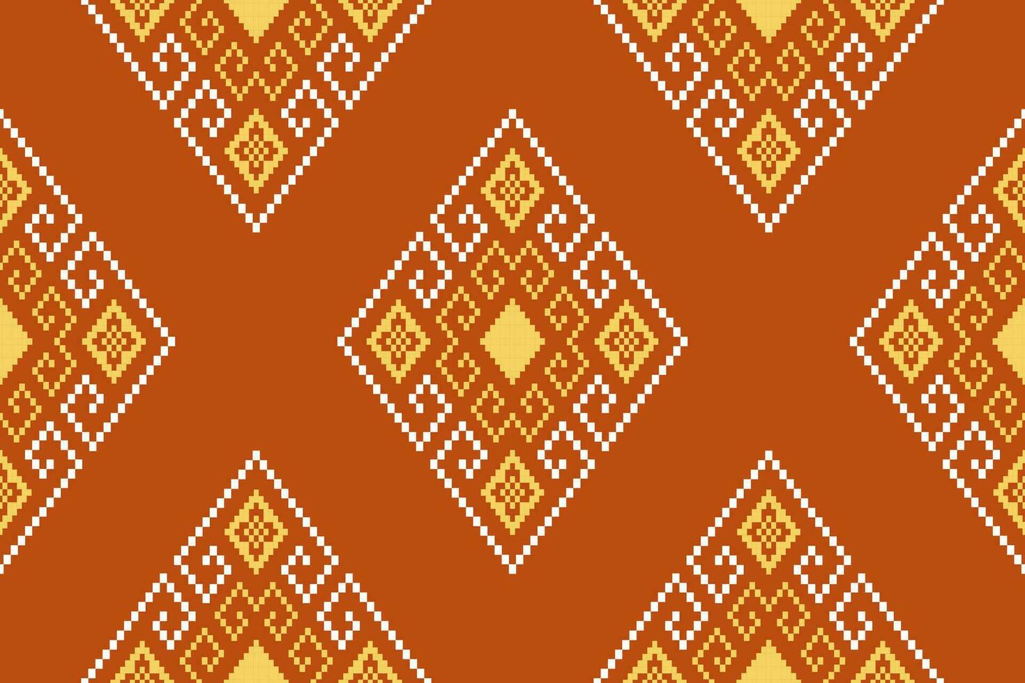 Orange vintages cross stitch traditional ethnic pattern paisley flower Ikat background abstract Aztec African Indonesian Indian seamless pattern for fabric print cloth dress carpet curtains and sarong vector