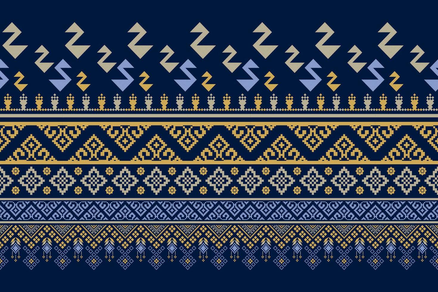 Indigo navy blue geometric traditional ethnic pattern Ikat seamless pattern border abstract design for fabric print cloth dress carpet curtains and sarong Aztec African Indian Indonesian vector