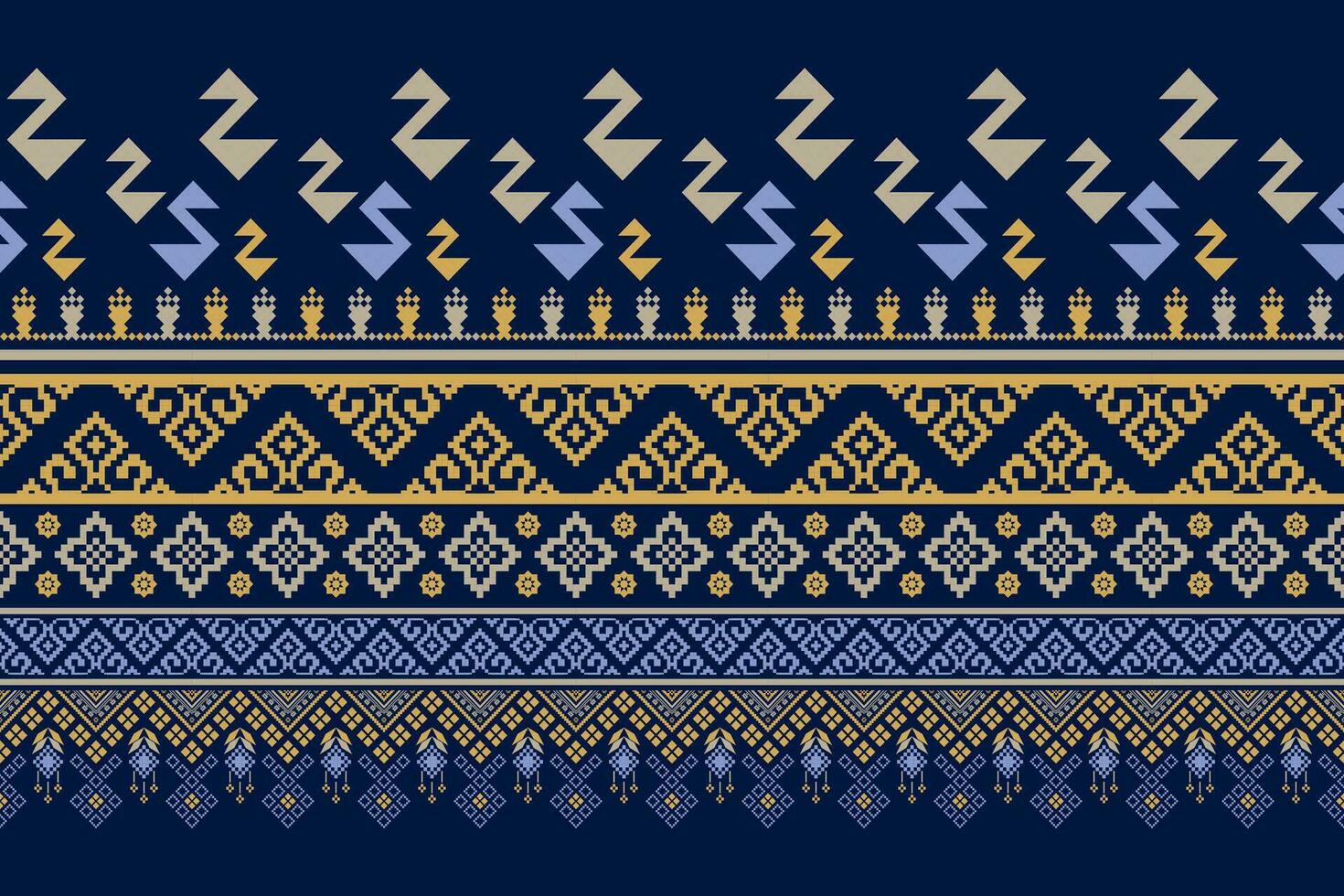 Indigo navy blue geometric traditional ethnic pattern Ikat seamless pattern border abstract design for fabric print cloth dress carpet curtains and sarong Aztec African Indian Indonesian vector