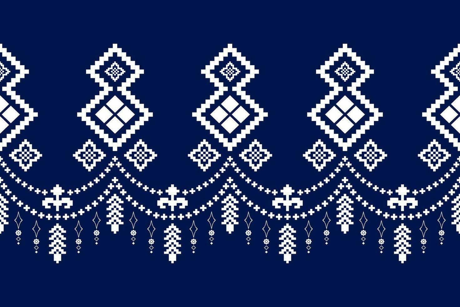 Indigo navy blue geometric traditional ethnic pattern Ikat seamless pattern border abstract design for fabric print cloth dress carpet curtains and sarong Aztec African Indian Indonesian vector