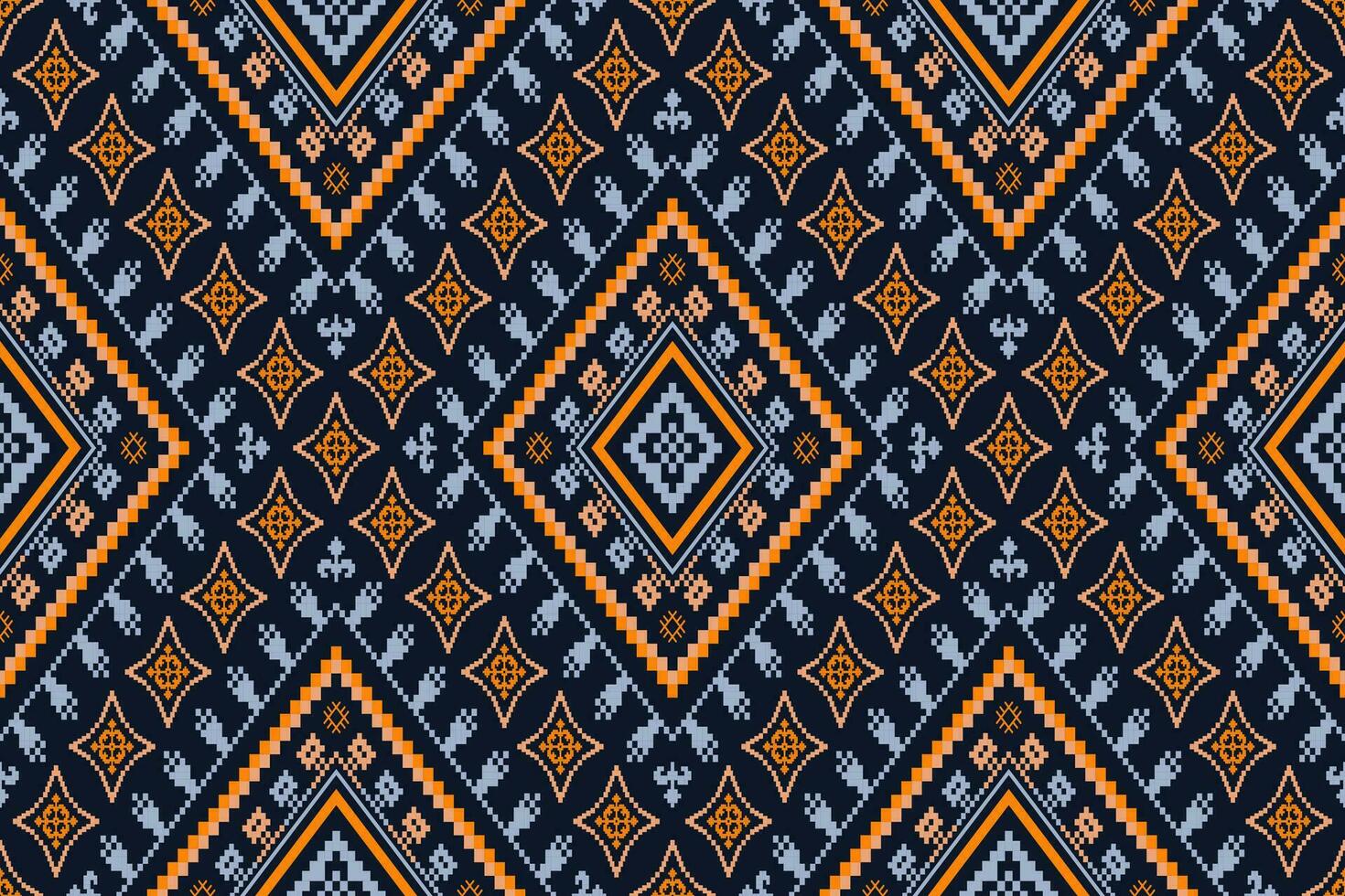 Indigo navy blue geometric traditional ethnic pattern Ikat seamless pattern border abstract design for fabric print cloth dress carpet curtains and sarong Aztec African Indian Indonesian vector