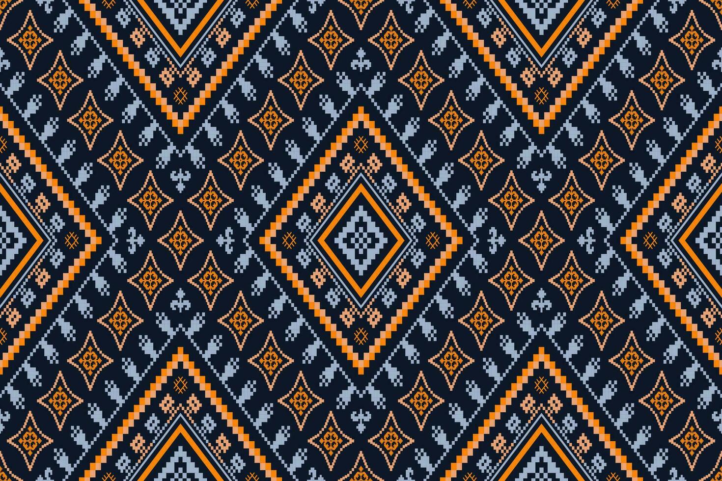 Indigo navy blue geometric traditional ethnic pattern Ikat seamless pattern border abstract design for fabric print cloth dress carpet curtains and sarong Aztec African Indian Indonesian vector