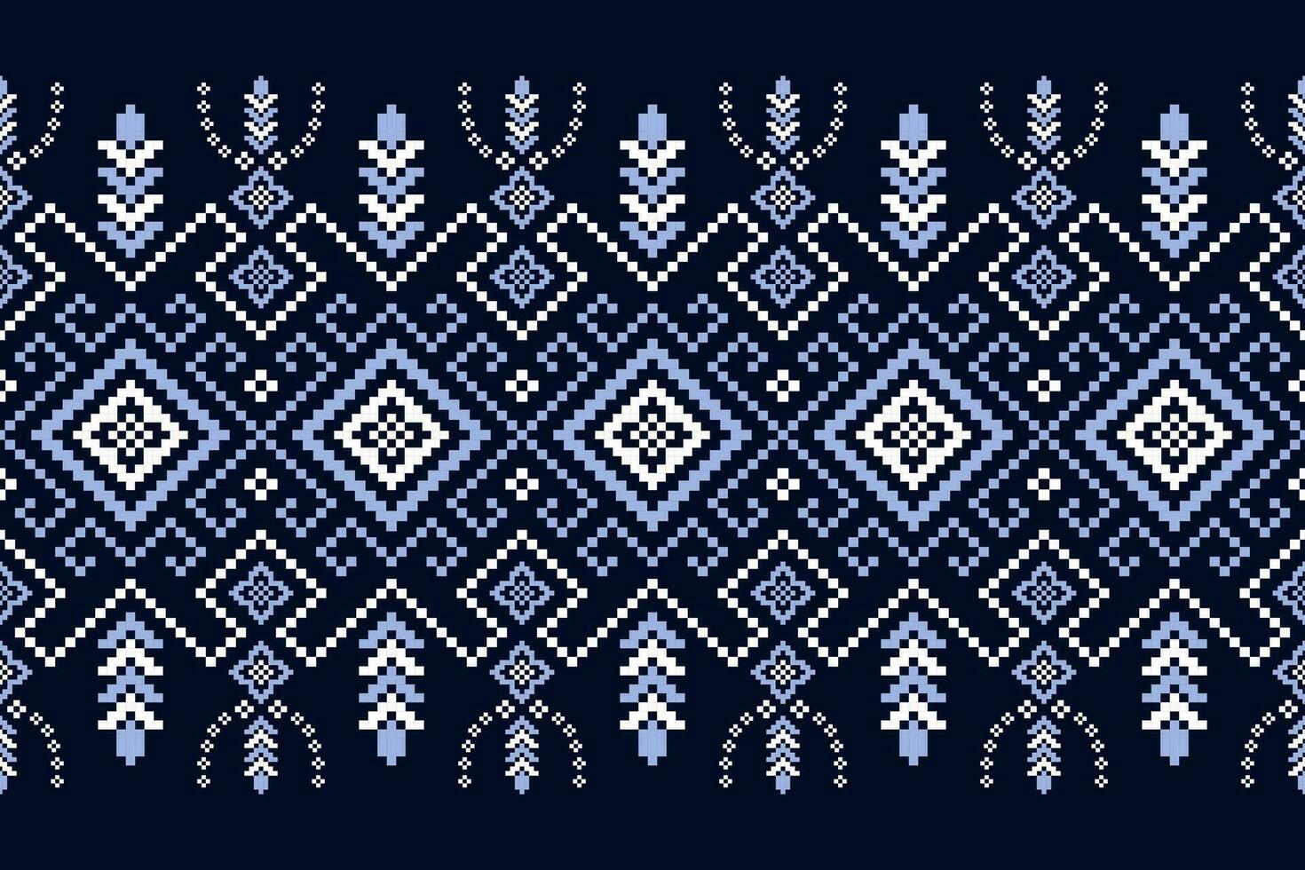Indigo navy blue geometric traditional ethnic pattern Ikat seamless pattern border abstract design for fabric print cloth dress carpet curtains and sarong Aztec African Indian Indonesian vector