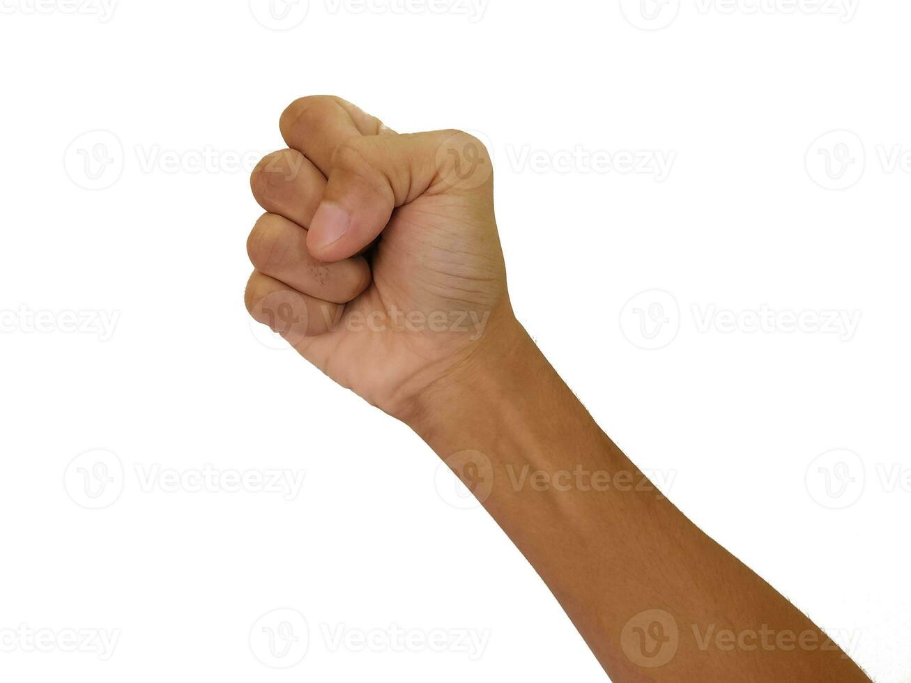 Male clenched fist, isolated on a white background Man hand with a fist. Alpha. Protest photo