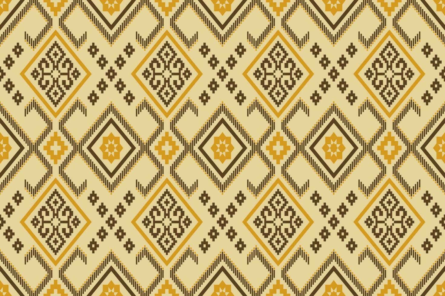 Yellow vintages cross stitch traditional ethnic pattern paisley flower Ikat background abstract Aztec African Indonesian Indian seamless pattern for fabric print cloth dress carpet curtains and sarong vector