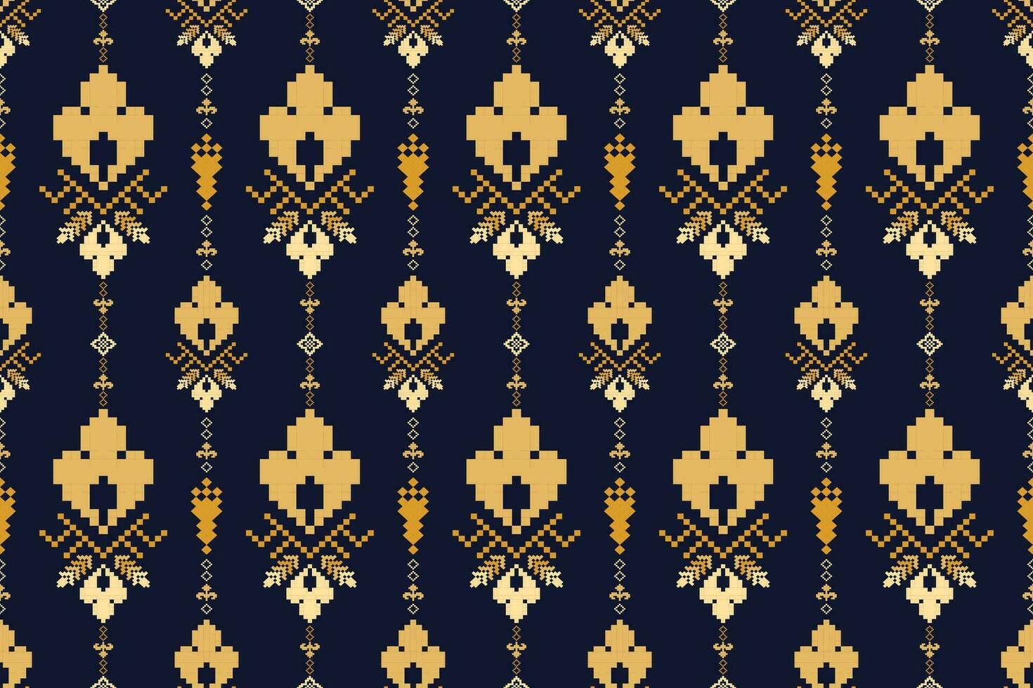 Indigo navy blue geometric traditional ethnic pattern Ikat seamless pattern border abstract design for fabric print cloth dress carpet curtains and sarong Aztec African Indian Indonesian vector