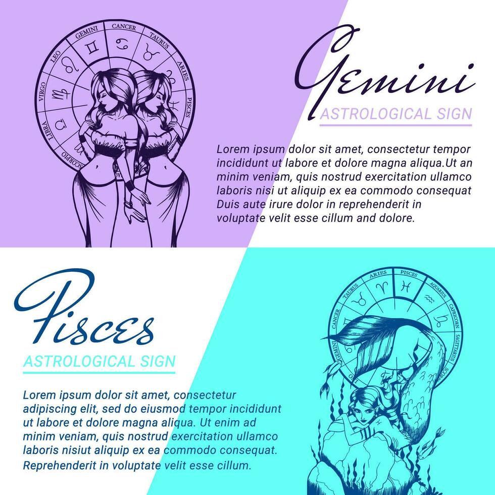 Collection of banners and templates with beautiful women. Concepts of zodiac, astrological signs. vector