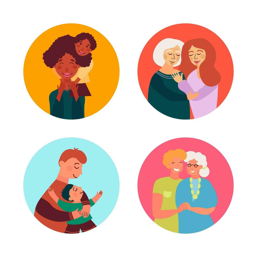 Collection of vector illustrations of happy family