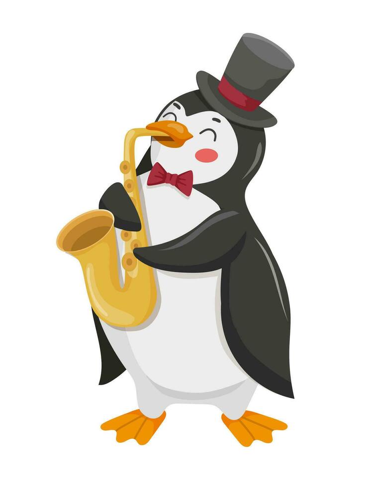 ilustración de un pingüino jugando un saxofón vector