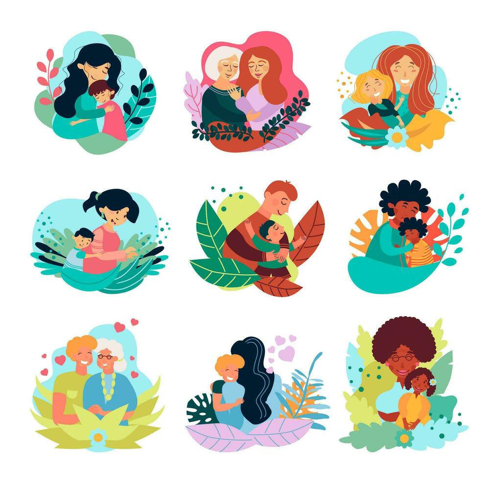 Collection of vector illustrations of happy family