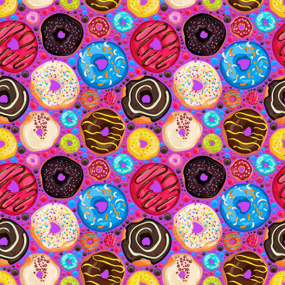 Vector Seamless Pattern with bright and appetizing donuts