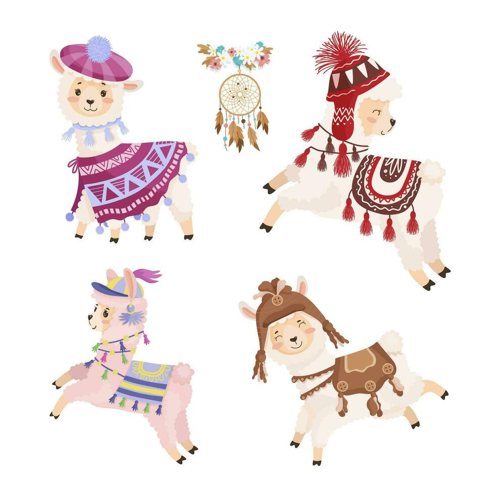 Collection of a cute Llamas vector