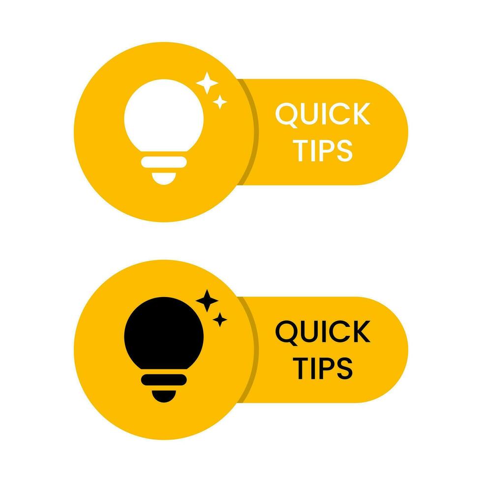 Quick tips badge icon vector in flat style. Tip light bulb sign symbol