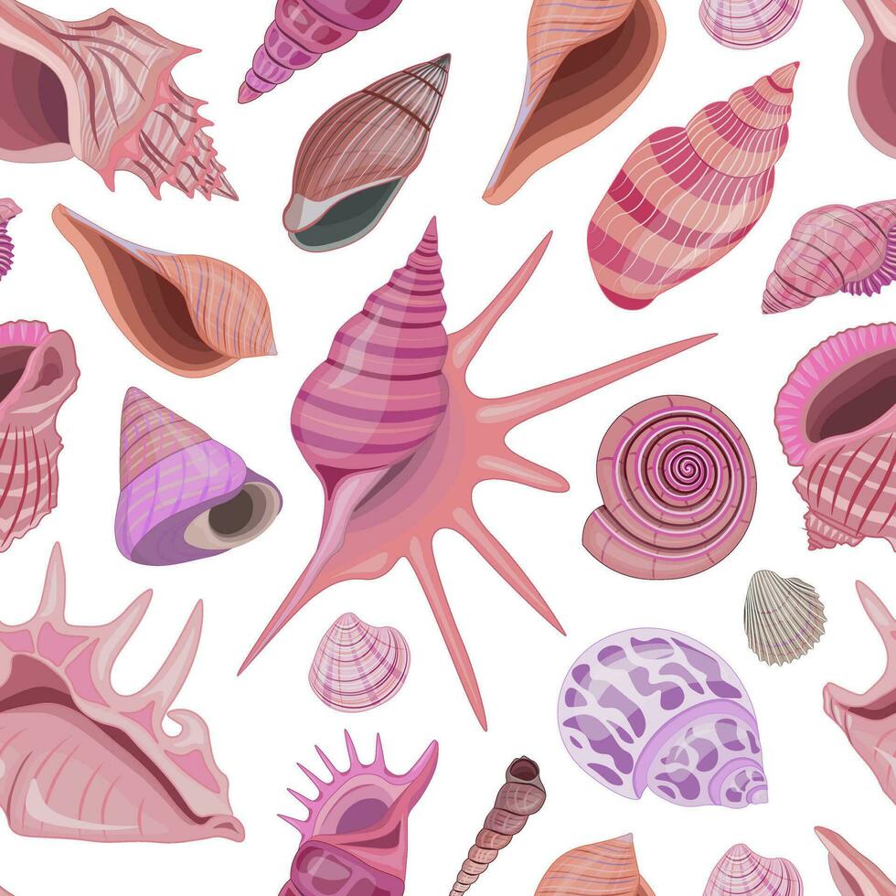 Vector seamless pattern with sea, ocean theme. Wallpaper with colorful seashells and undersea world.