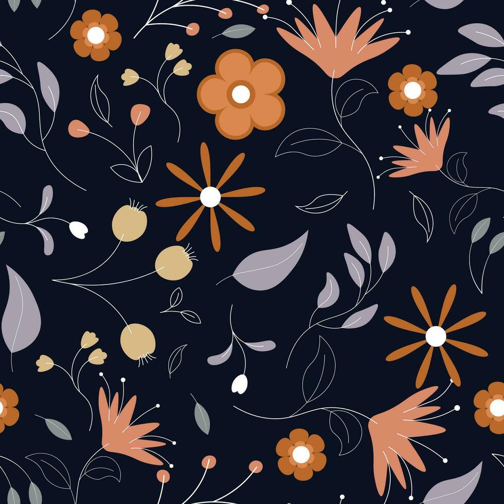 Abstract flat hand draw floral pattern background. Vector. vector