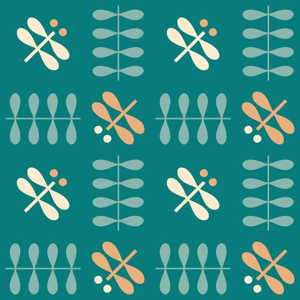 Scandinavian style seamless pattern with flying dragonflies. Minimalist print for tee, paper, fabric, textile. vector