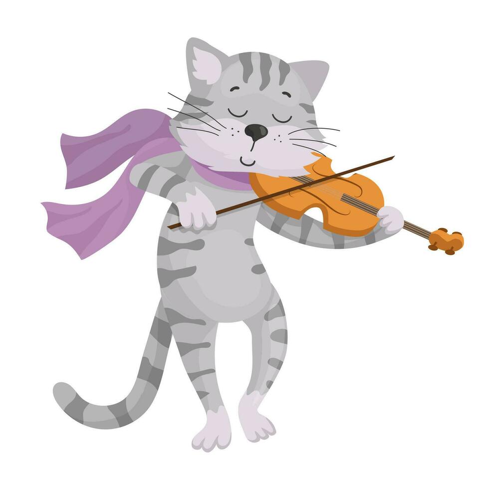 Illustration of a cat playing a violin vector
