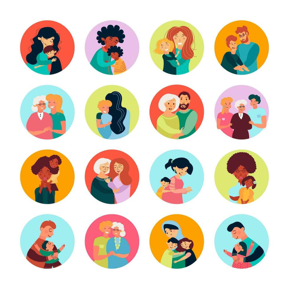 Collection of vector illustrations of happy family