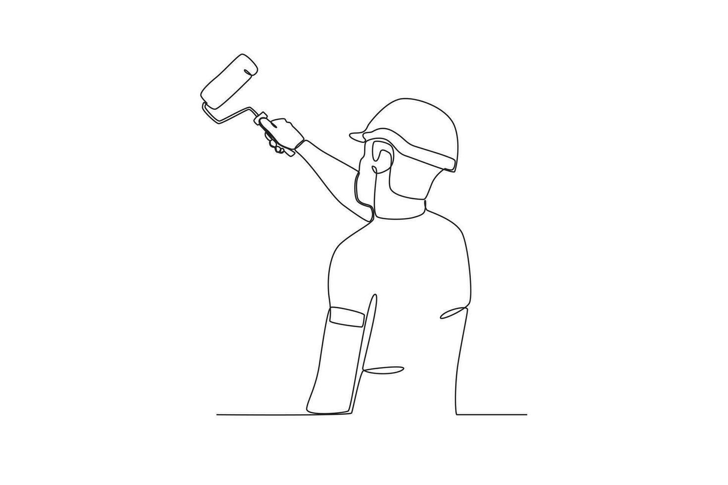 A man paints with a paint roller vector