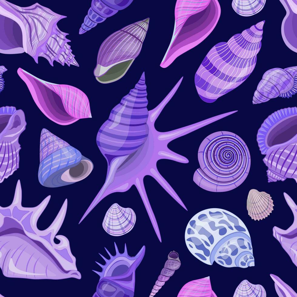 Vector seamless pattern with sea, ocean theme. Wallpaper with colorful seashells and undersea world.