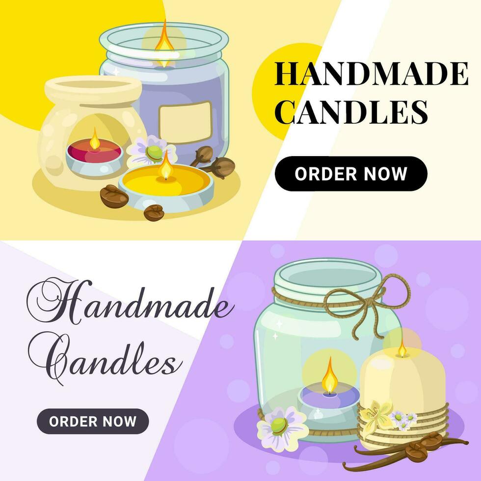 Collection of landing pages and banners for productions of aroma candles vector