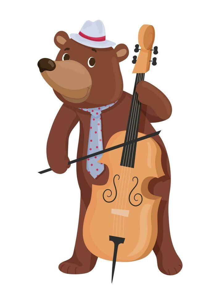 ilustración de un marrón oso jugando un violoncelo vector