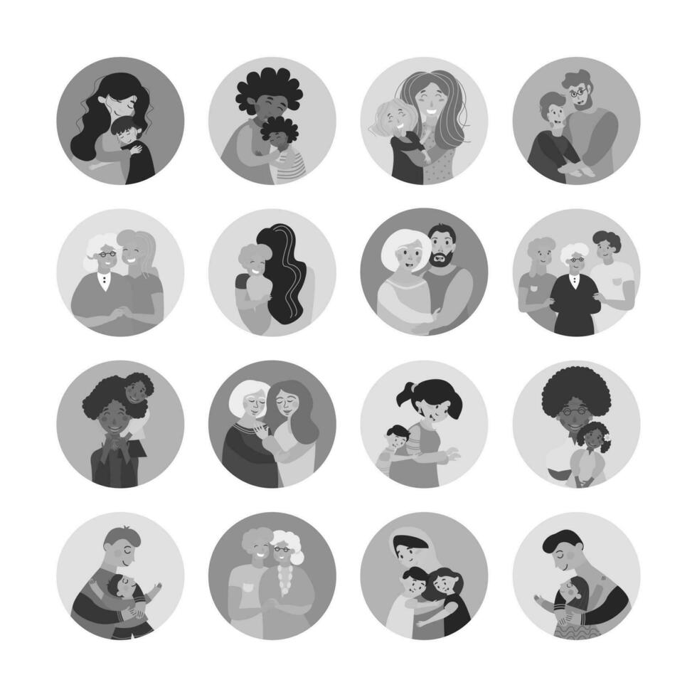 Collection of vector illustrations of happy family