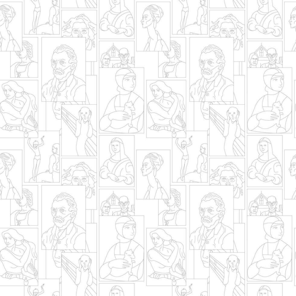 Modern Linear Seamless Patterns with famous vintage painting vector