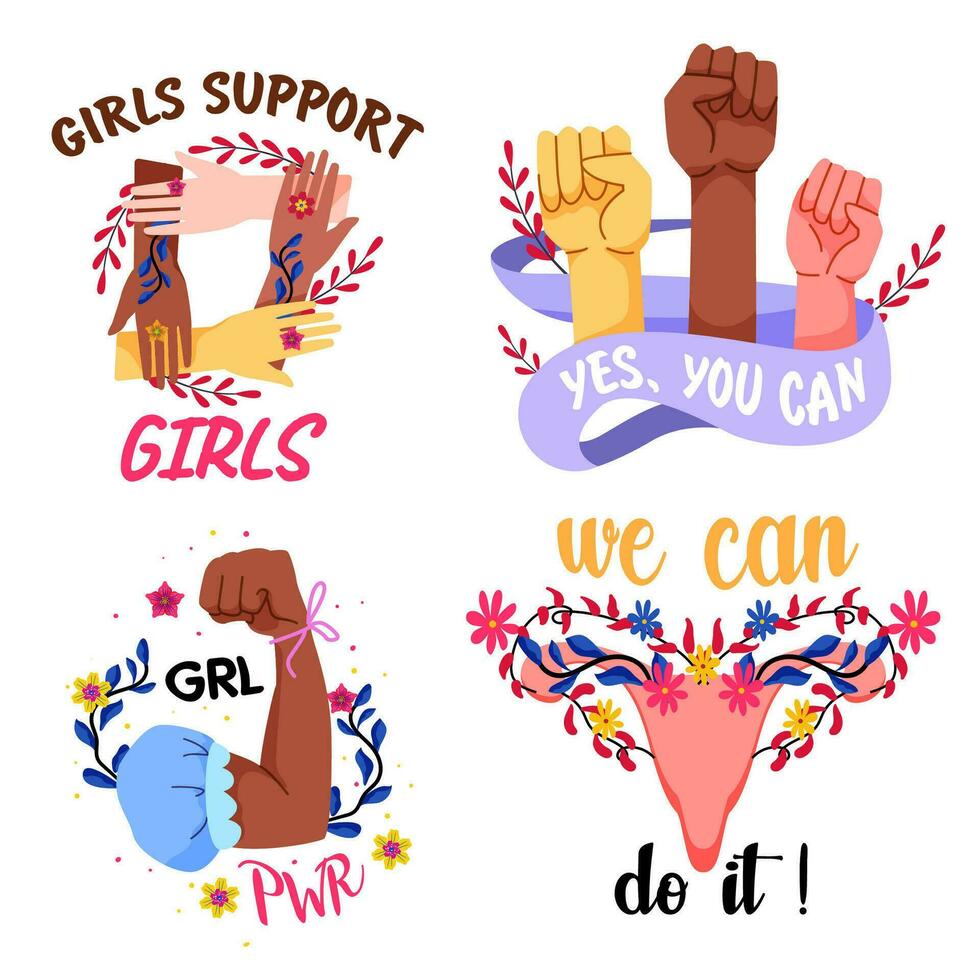 colección de pegatinas de feminismo vector