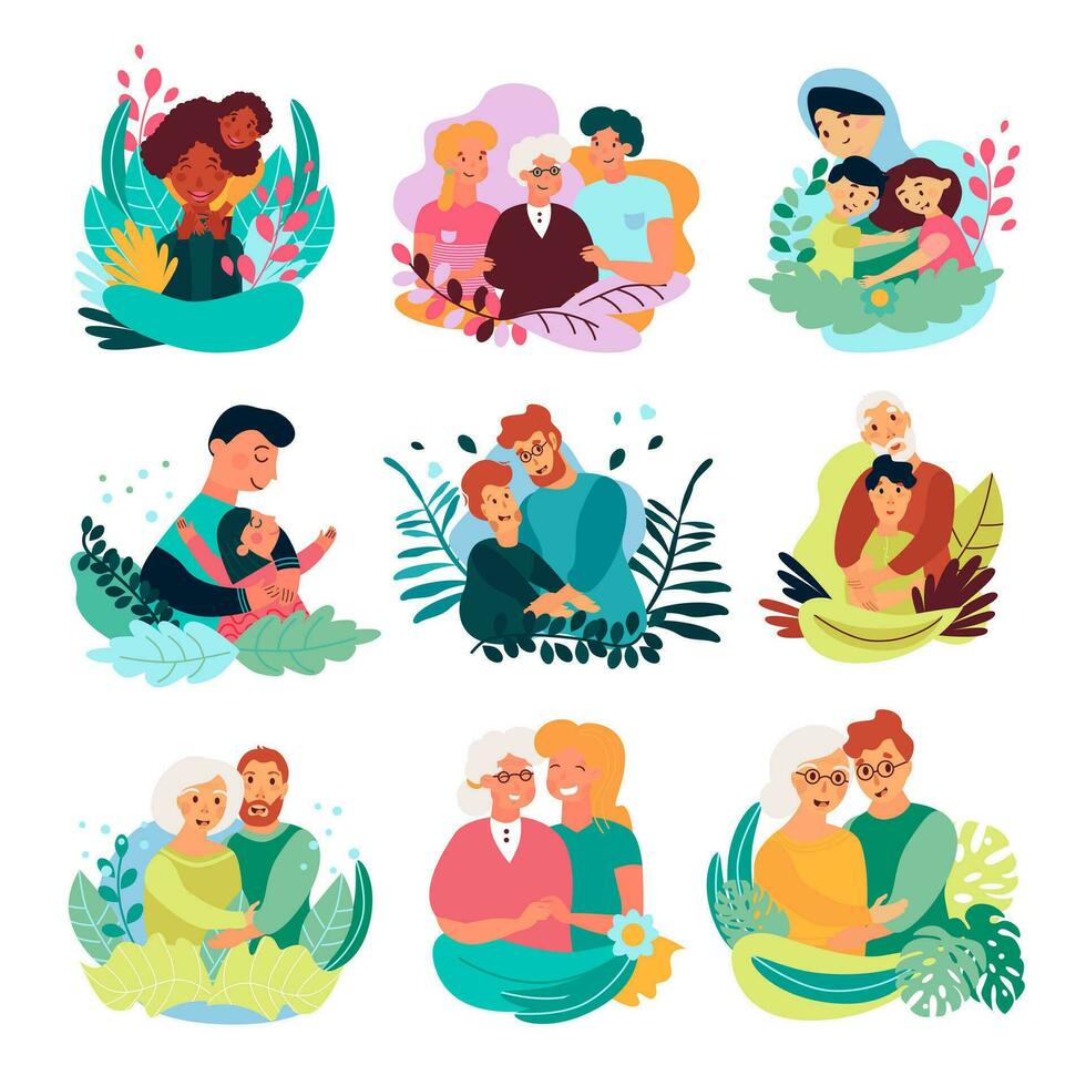 Collection of vector illustrations of happy family