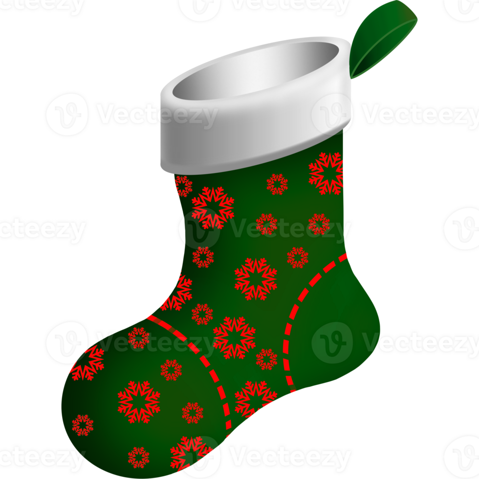 green christmas sock on transparent background. png