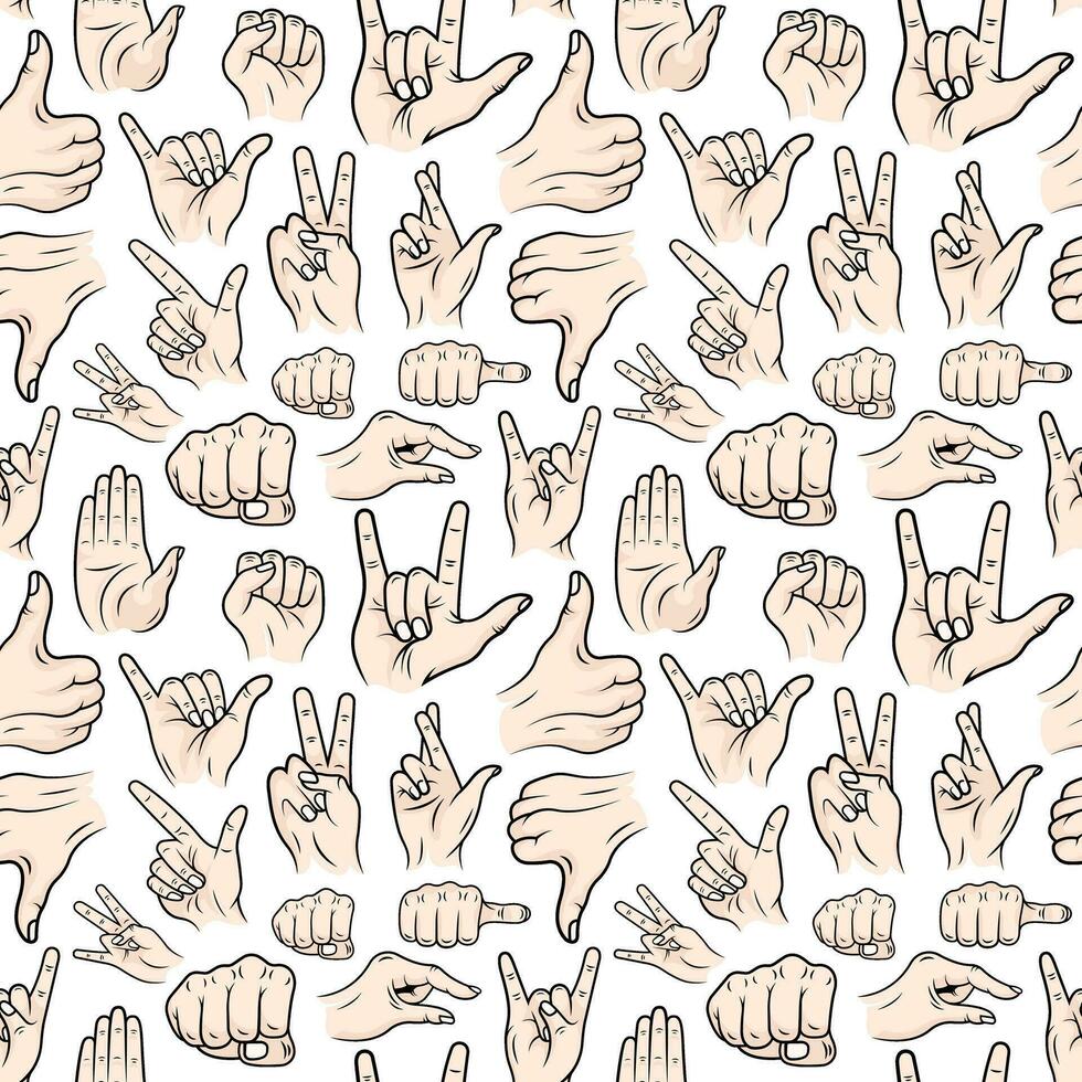 Vector Seamless Patterns with different hand gestures