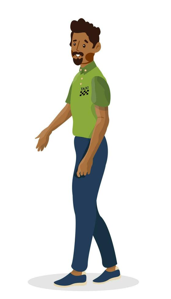 Vector flat illustration of avatar black taxi driver on white isolated background.